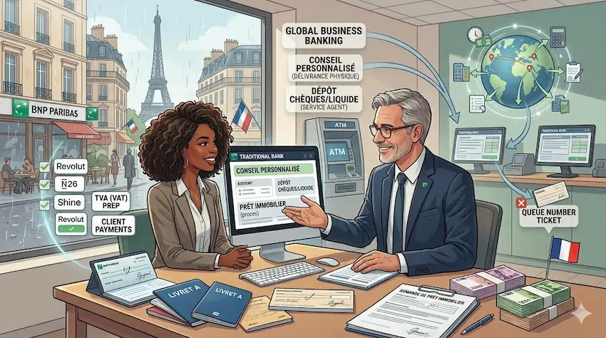 BNP Paribas bank branch assisting expats with traditional banking services in France