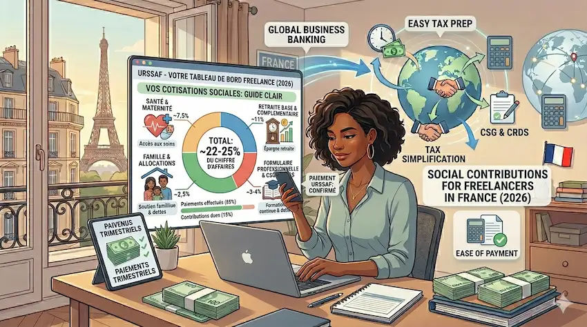 URSSAF social contributions chart showing freelancer tax percentages in France